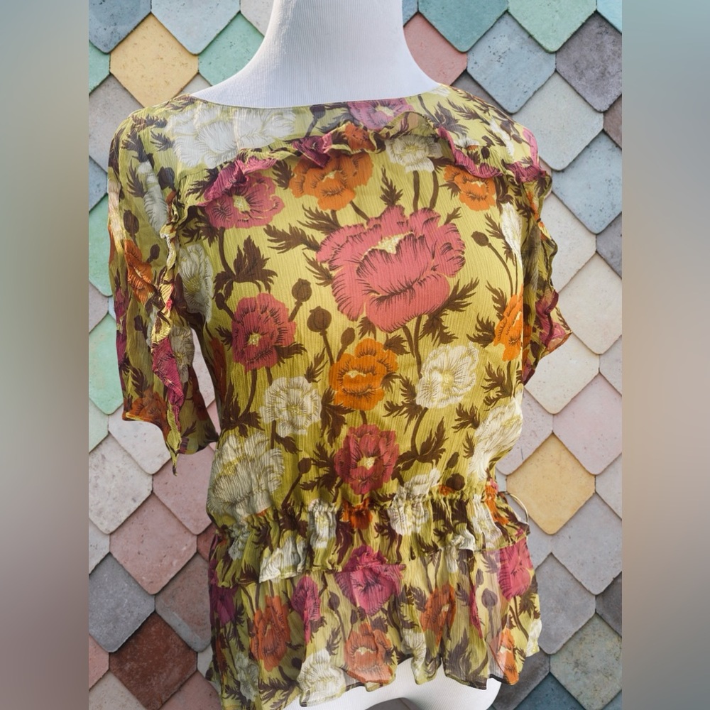 Massimo Dutti Floral Ruffle Top
